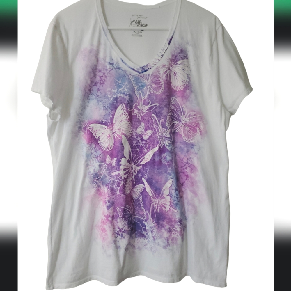 Just My Size Graphic V-neck Tee 1X Butterflies NWOT